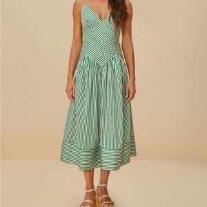 FARM Rio Green Striped Midi Dress